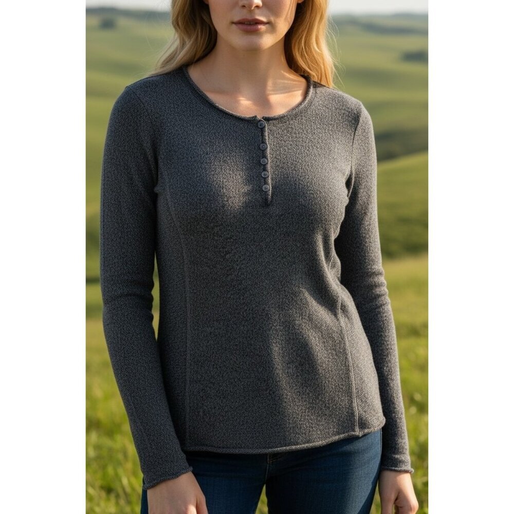 Sundance Charcoal Gray Cotton Blend Henley Knit Top Size Small Casual